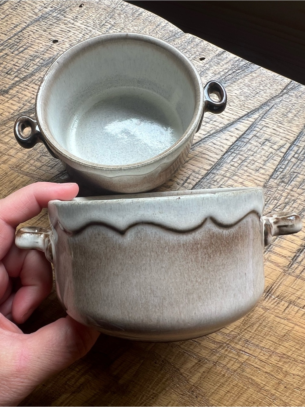 Stoneware Double-Handled Soup Bowl Set in Creamy Taupe Glaze